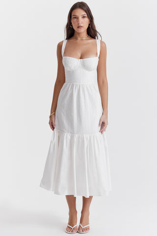 ELIA© | WHITE BRODERIE ANGLAISE MIDI SUNDRESS