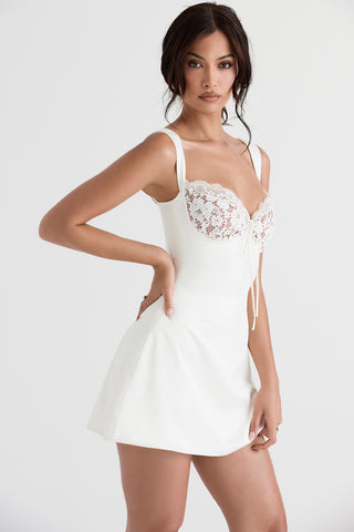 ADRIANA© | IVORY SATIN AND LACE MINI DRESS