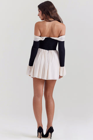 ALANA© | BLACK & CREAM OFF SHOULDER DRESS