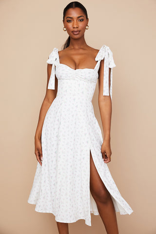 CHARMAINE© | WHITE FLORAL MIDI SUNDRESS