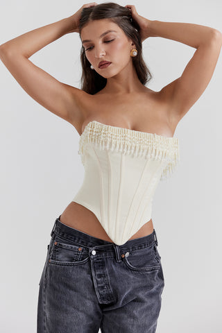 AUBRIE© | VINTAGE CREAM EMBELLISHED SATIN CORSET