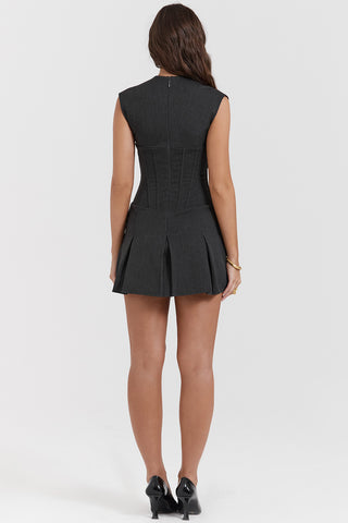 ELEANOR© | CHARCOAL PLEATED CORSET DRESS