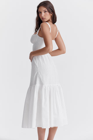 ELIA© | WHITE BRODERIE ANGLAISE MIDI SUNDRESS