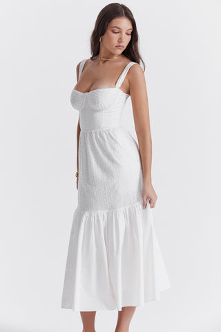 ELIA© | WHITE BRODERIE ANGLAISE MIDI SUNDRESS