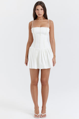 MARCY© | WHITE PLEATED MINI DRESS