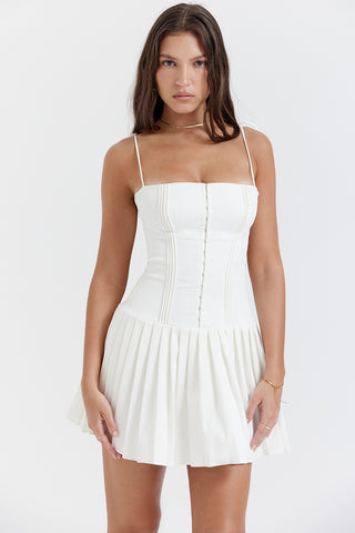 MARCY© | WHITE PLEATED MINI DRESS