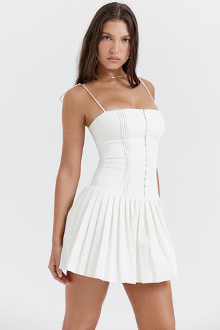 MARCY© | WHITE PLEATED MINI DRESS