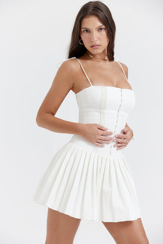 MARCY© | WHITE PLEATED MINI DRESS