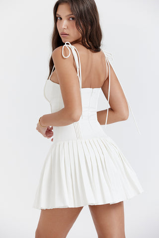 MARCY© | WHITE PLEATED MINI DRESS