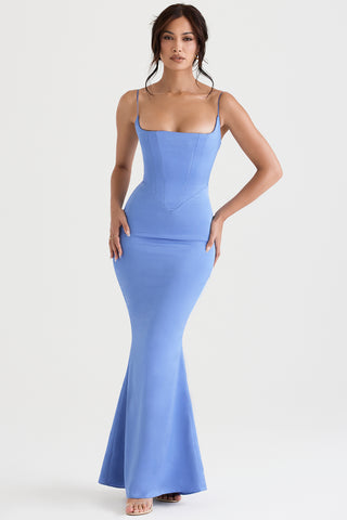 ANABELL©| PERIWINKLE SATIN CORSET MAXI DRESS