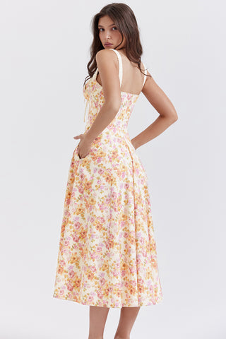 SABRINA© | IVORY PRINT BUSTIER SUNDRESS