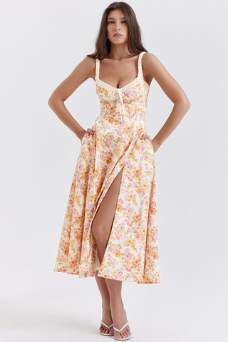 SABRINA© | IVORY PRINT BUSTIER SUNDRESS