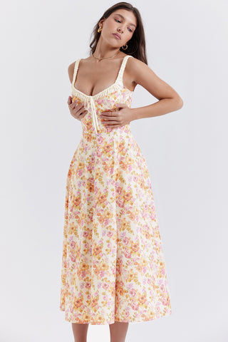 SABRINA© | IVORY PRINT BUSTIER SUNDRESS