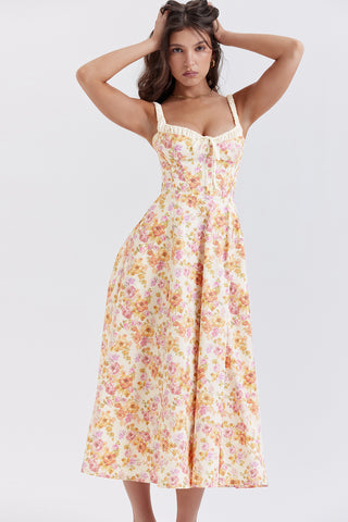 SABRINA© | IVORY PRINT BUSTIER SUNDRESS