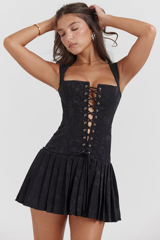 TALIA© | BLACK PLEATED MINI DRESS