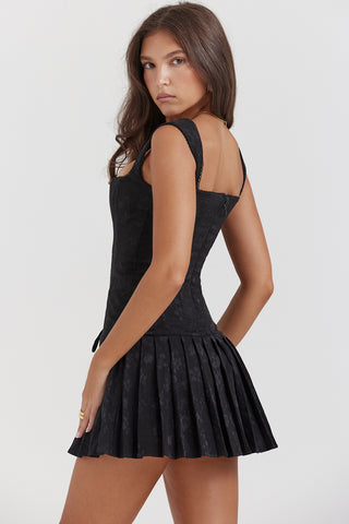 TALIA© | BLACK PLEATED MINI DRESS